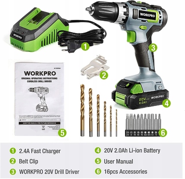 Акумуляторний шуруповерт Workpro 20 В B08CTVFJVR