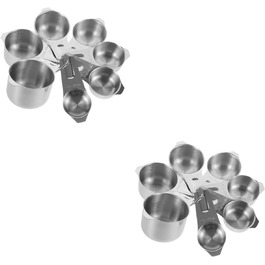 ABOOFAN 2-Piece Set of Mini Baking Cups - Reusable Coffee Cups Made of Paper with Lids, Spoon, Microwave-Safe, Dispenser, Small Measuring Cup, Automatic, Silver, Stainless Steel