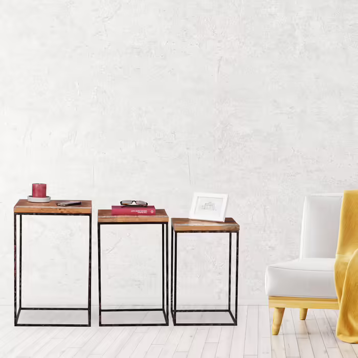 Relaxdays Side Table Set of 3 Mango Wood