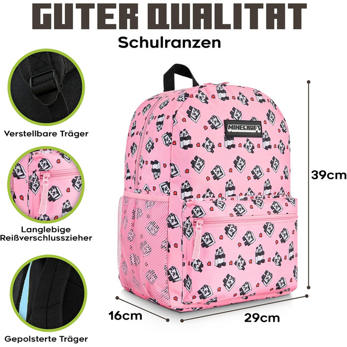 Рюкзак Minecraft для дітей, шкільний ранець з сітчастою кишенею та м'якими лямками - подарунок для хлопчиків (Рожевий)