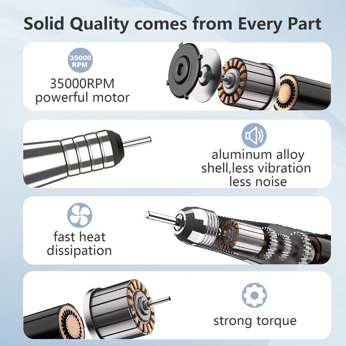 Електрична машинка для манікюру та педикюру Kredioo бездротова, 35000 об/хв з 6 насадками для видалення кутикули, шкарлагу, акрилу та гелю