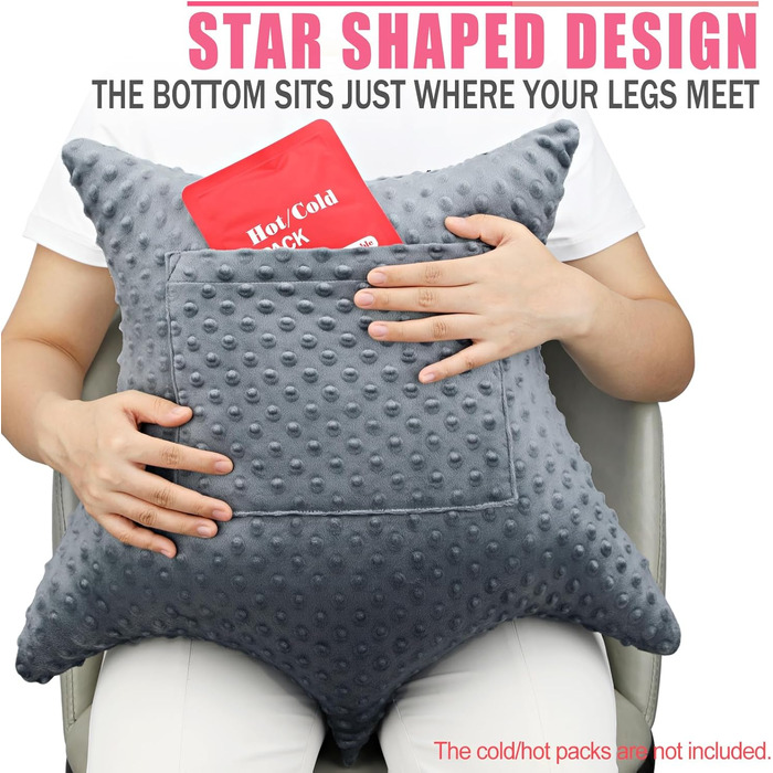 Star-shaped Hysterectomy Pillow for Abdominal Surgery with 2 Pockets, Hysterectomy Pillow, a Must-Have for Recovery, Post-Operation Gift, Belly Pillow, Minky Dot Dark Grey