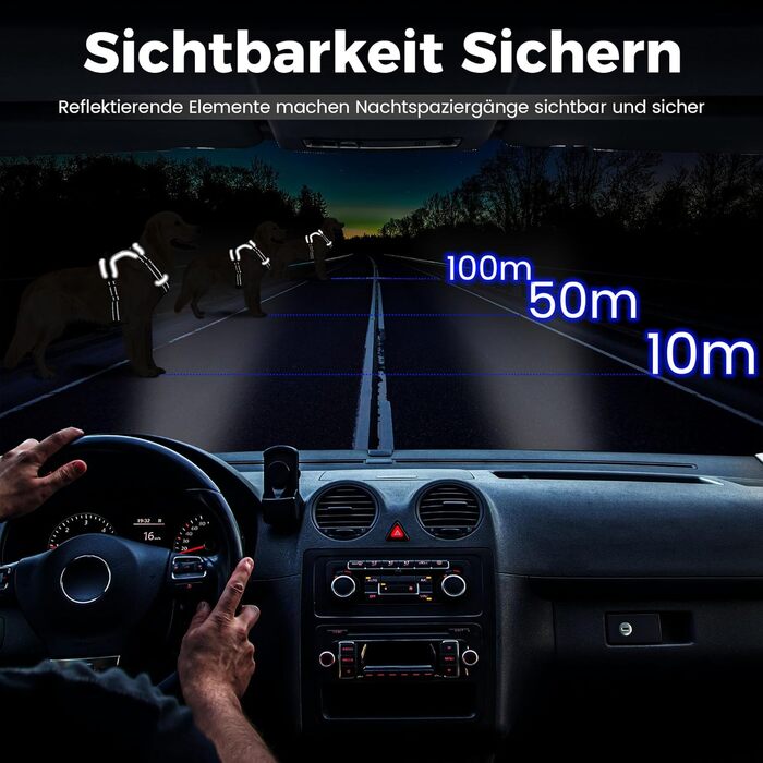 Шлейка для собак Funfox, середнього розміру, анти-тяга, регульована, з ручкою та світловідбиваючими смугами, чорна, L