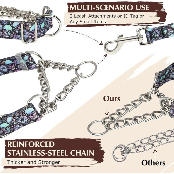 Нашийник для великих собак Martingale, нержавіюча сталь, протитягальний, XL (22-28 дюймів), блакитний