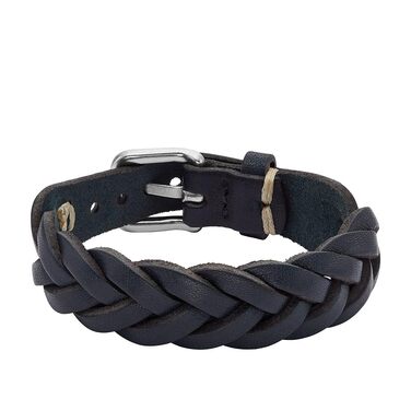 Браслет чоловічий Fossil Casual (сріблястий) зі шкіри або нержавіючої сталі з магнітною, застібкою-метеликом або пряжкою