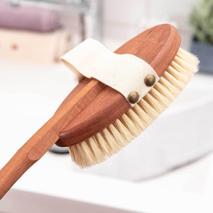 SIDCO Back Brush Pearwood Massage Brush Wood with Removable Handle Natural