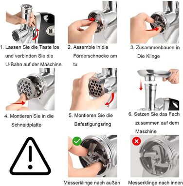М'ясорубка електрична 800W з насадками для ковбас, нержавіюча сталь, чорна - багатофункціональний кухонний комбайн