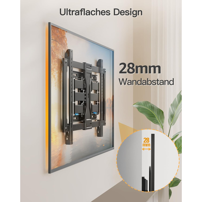 Настінне кріплення для телевізора ELIVED Ultra Slim 37-90 дюймів, поворотне, VESA 600x400, до 60 кг