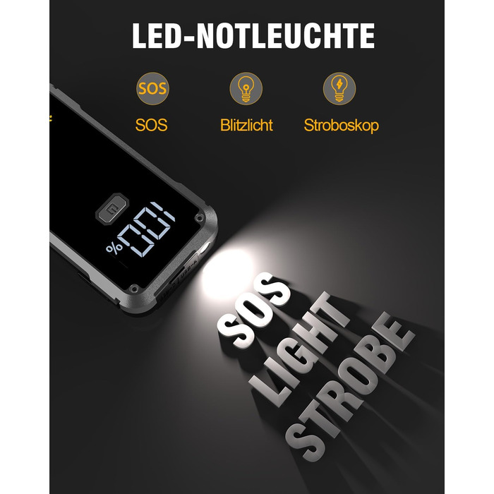 Powerbank Starthilfe VoltSurge 5000A: пусковий пристрій для авто 12V, 7.0L бензин/5.5L дизель, з LED ліхтариком