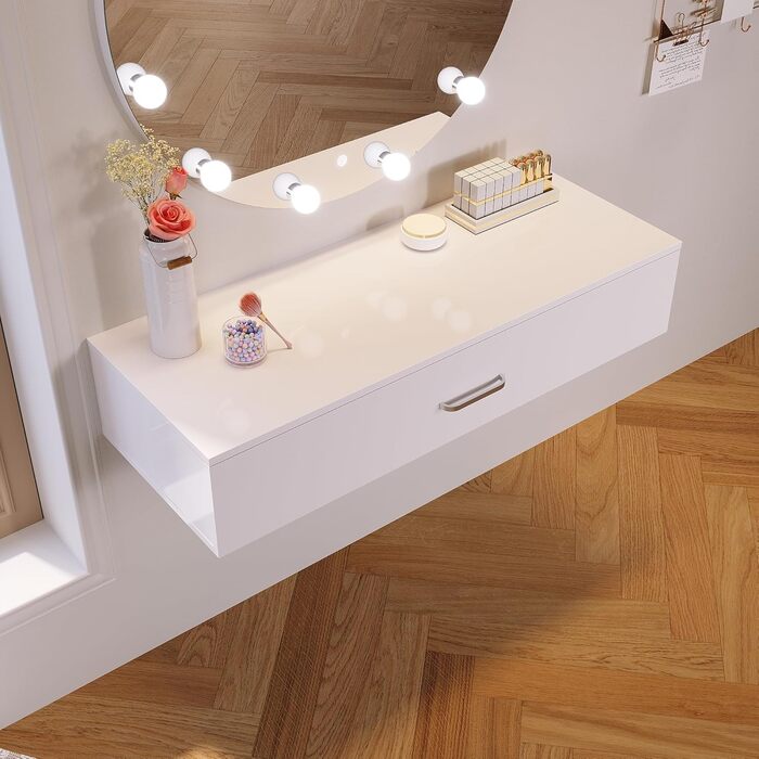 SONNI туалетний столик з LED-підсвіткою, дзеркалом HD, 3 кольори, 10 рівнів яскравості, комод з шухлядами для косметики, білий, 100x36,5x20 см, для спальні