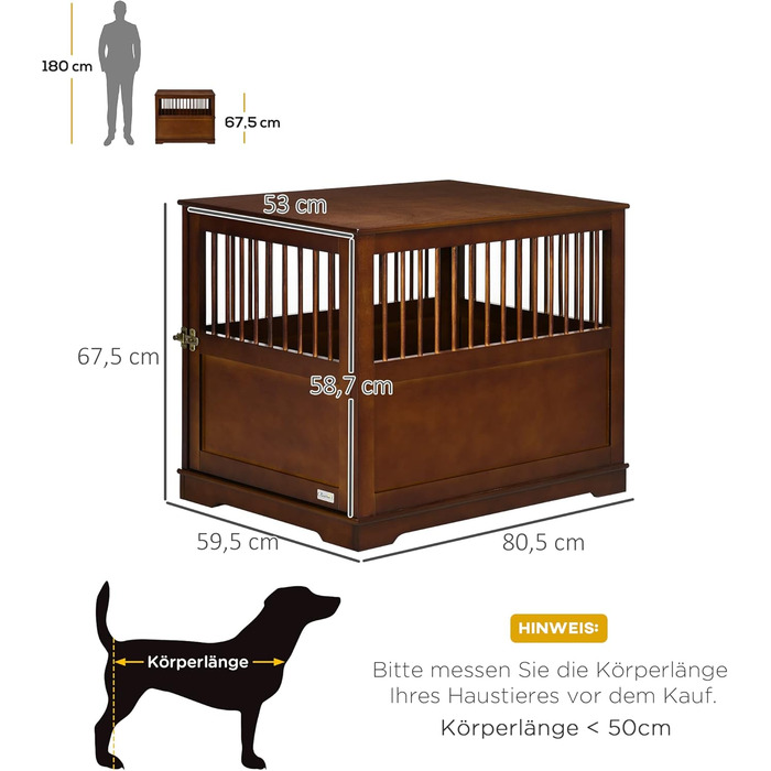 Клітка для собак PawHut, переноска для тварин, собача будка для середніх собак, переноска для собак в приміщенні, клітка для тварин з замком, коричнева, 80,5 x 59,5 x 67,5 см