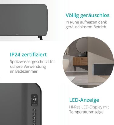 Електричний конвектор Duux Edge Smart 1500W - енергозберігаючий нагрівач для ванної кімнати, з термостатом, для приміщень до 20 м² - сірий