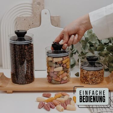 Набір контейнерів для кави Kitchen&CO. (3 шт.) з вакуумним кришками, скляні, BPA-free, з боросилікатного скла