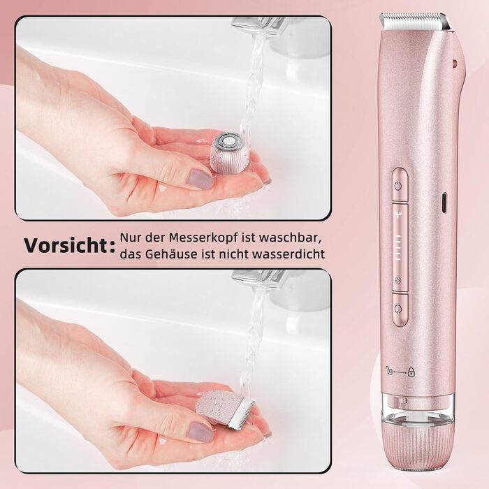 Електричний пристрій для видалення волосся Lady Shaver 2-в-1: електробритва та тример для бікіні. Безболісне видалення волосся для обличчя, тіла, ніг, рук та зони бікіні. IPX7 водонепроникний, рожевий колір.