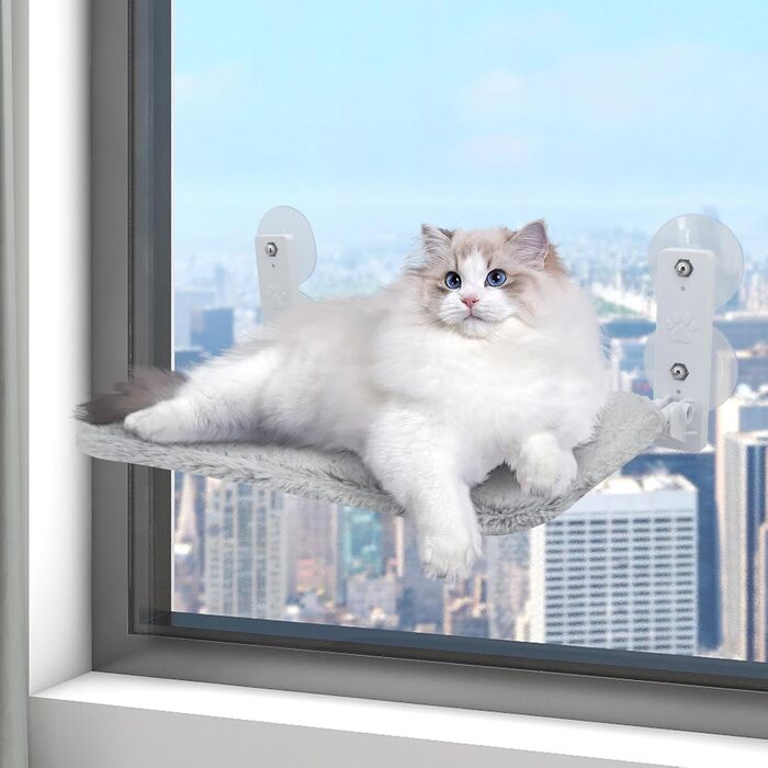 Кріплення для кота на вікно, гамак з 4 присосками, міцний каркас, дихаюча сітка (Сірий, 45 x 30 см)