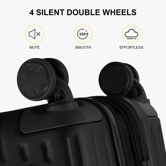 Чемодан-валіза на колесах LEVEL8, ручна поклажа, жорсткий корпус, розширюваний, з TSA замком, чорний, 37x25x55.5 см
