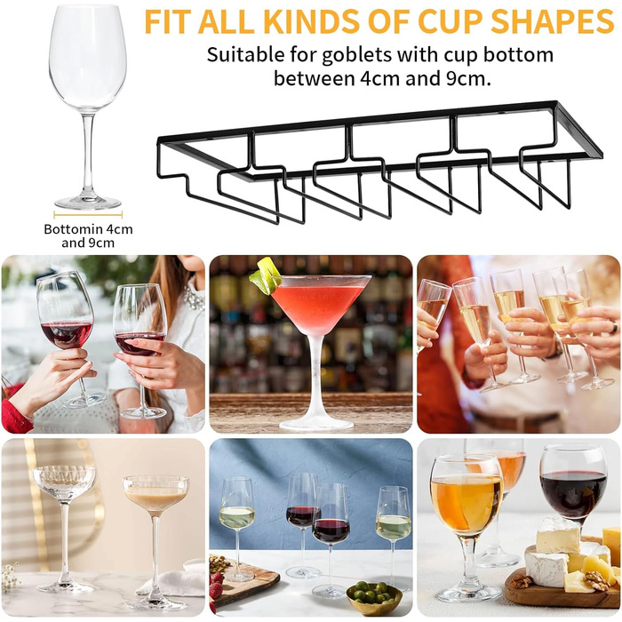 Підставка для келихів CIRULLI (2 шт.) - металева, на 4 келихи, для кухні, бару, ресторану, чорна