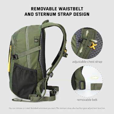 Light Hiking Backpack, Small Backpack with Ventilation, Trekking Backpack made of Breathable 3D Air Mesh Polyester, Camping, Outdoor Hiking Backpack (30L, Military Green-30l)