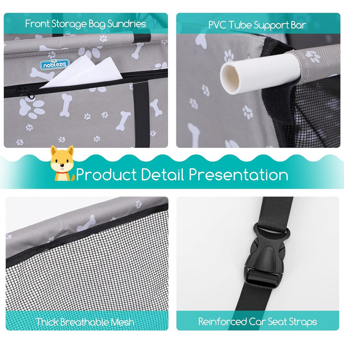 Nobleza Автомобільний крісло-переноска для собак та котів, сірий, 40x34x25 см, складна, миється