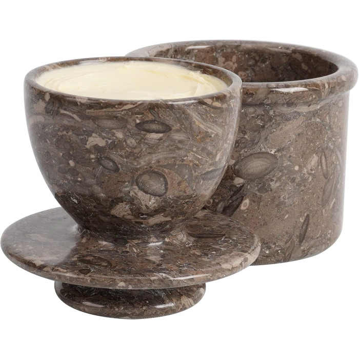 Butterhalter handcrafted marble butter crock for the kitchen - as a utensil holder and for cold cheese, Grey Oceanic