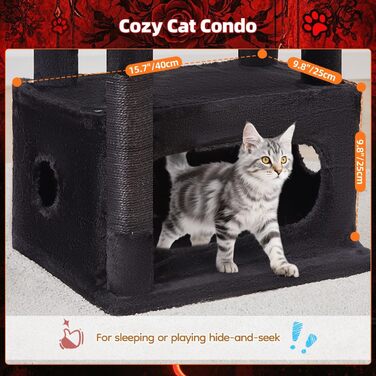 Драбина для котів Taoqimiao Klein, 98 см, з будиночком, корзиною, 4 стовпчиками для шліфування та іграшками, MS029SW (Чорний + Червоний)