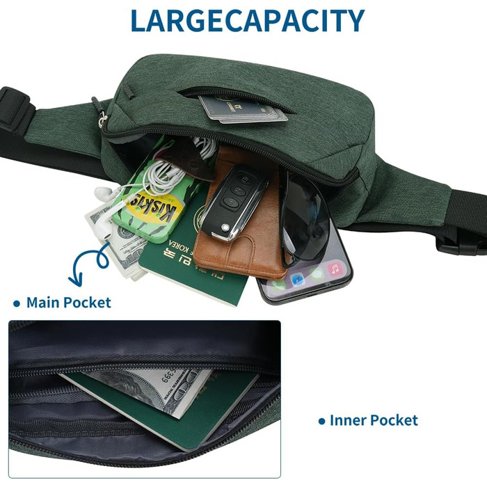 Поясна сумка на пояс для чоловіків та жінок. Спортивна сумка-шоппер на талію для подорожей, прогулянок з собакою та активного відпочинку (оливковий)