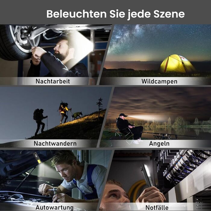 LED-ліхтарик Shadowhawk 2 шт. Зарядний, водонепроникний, COB, з магнітом та кліпсою, 7 режимів, чорний | Для кемпінгу, майстерні, надзвичайних ситуацій