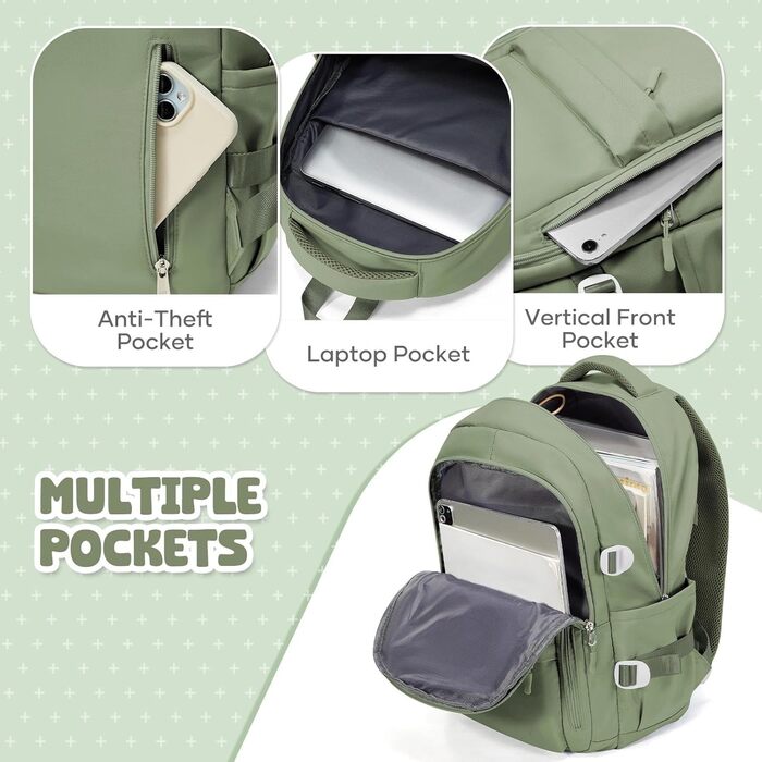 Шкільний рюкзак HYC00 для дівчаток та хлопчиків-підлітків, водонепроникний, для ноутбука 14 дюймів, зелений M4