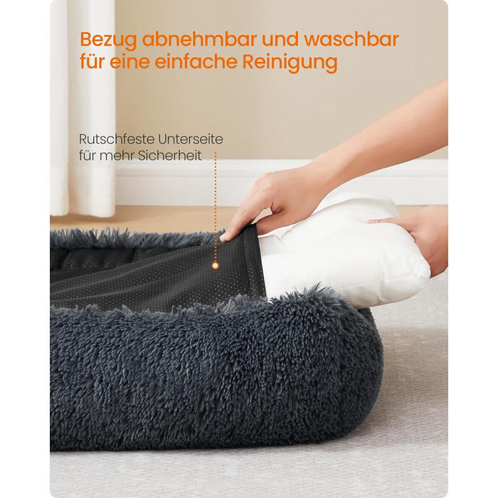 Ліжко для собак Feandrea, 71 x 55 x 18 см, м'яке лежання, корзина для собак, знятний чохол, антиковзаюча поверхня, Ombré сірий PGW271G01