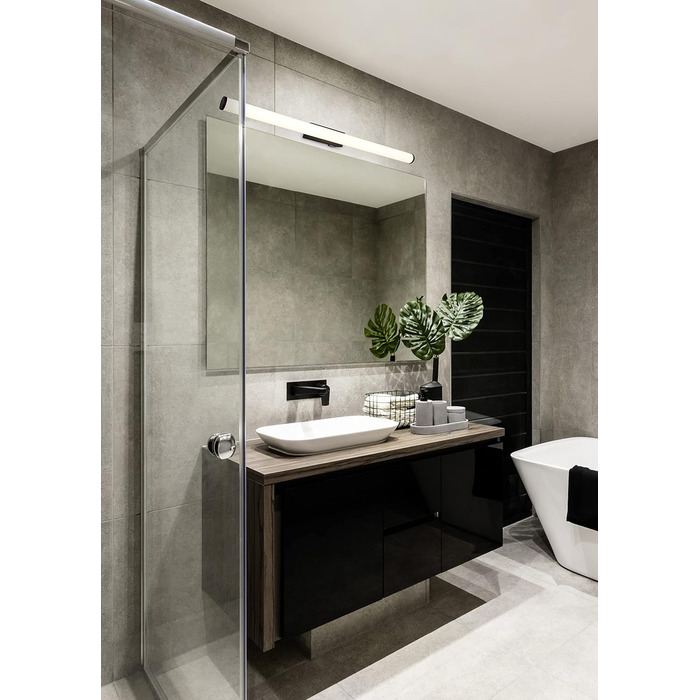 Lightling LED Wall Light, Bathroom Light, Mirror Light Leo, Protection Class IP44, in matte black metal, 80.4 x 5.5 x 8.5 cm
