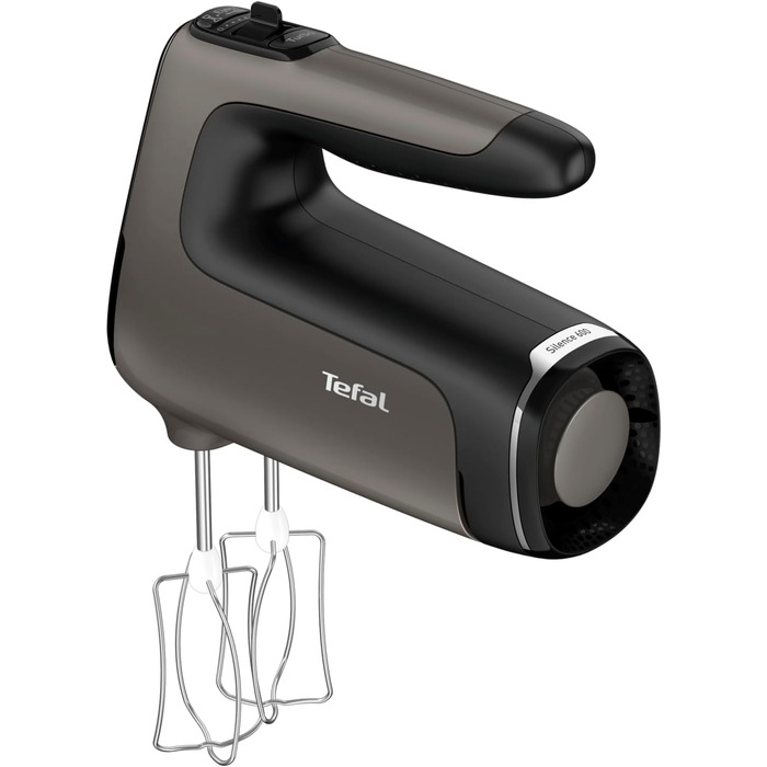 Ручний міксер Tefal Power Mix Silence HT650E, 600 Вт, тиха робота, 2 віночки, 2 гачки, регулятор швидкості, турбо, сірий