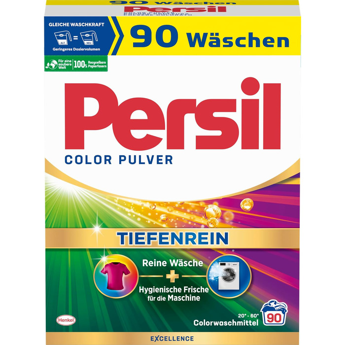 Пральний порошок Persil Color Tiefenrein для кольорових речей, 90 прань, гігієнічна свіжість, ефективний від 20°C до 60°C