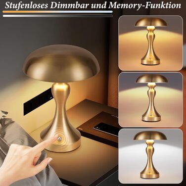 Бездротова настільна лампа з LED-підсвічуванням - торшер для спальні/вітальні з регулюванням яскравості, USB-зарядка, вінтажний дизайн (Золотий бронза)