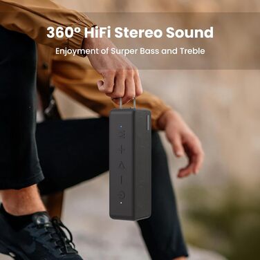 Портативна Bluetooth колонка Raymate з подвійним басом 20W, IPX7, TWS, 15 годин роботи, чорна