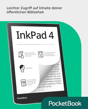 Pocketbook InkPad 4: Електронна книга, 7.8'' E-Ink, 32 GB, Bluetooth, водонепроникна, срібна (DE/at/CH версія)