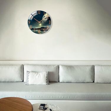 ALEENFOON Glass Wall Clock 30cm Silent Non-Ticking Decorative Round Wall Clock for Living Room Kitchen Bedroom Hallway Office (Ocean Wonder)