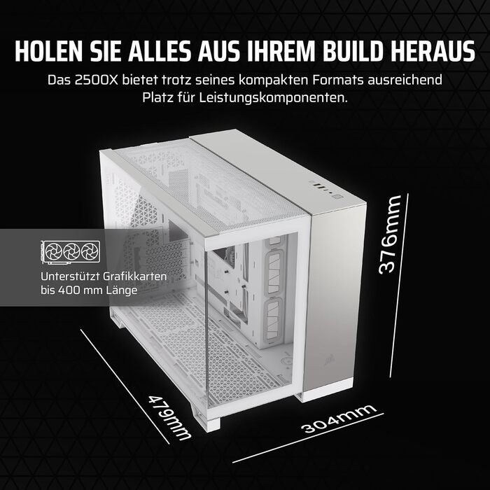 Корпус ПК CORSAIR 2500X Airflow mATX - Без вентиляторів, скляна панель, білий/сірий