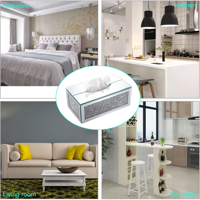BTSKY Glittering Glass Tissue Box with Crushed Crystal Diamonds for Home Decoration, Table Napkin Holder