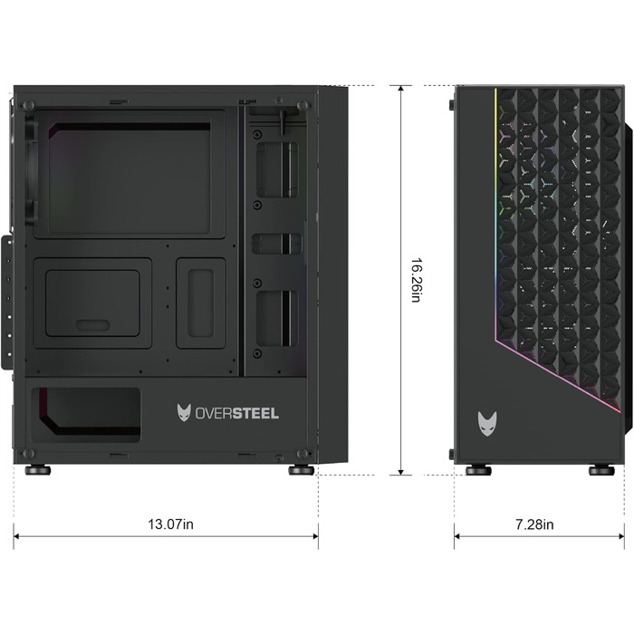Oversteel Iridium: Ігровий корпус ПК з Mesh-панеллю, A-RGB вентилятором, USB 3.0, підтримка ATX/Micro ATX/ITX, чорний