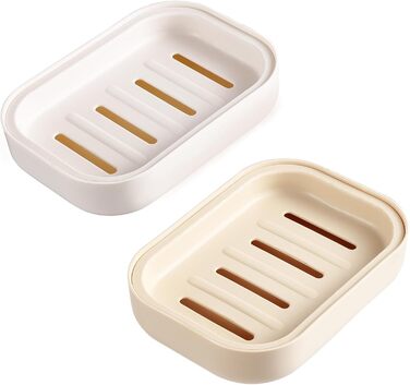 Двохсекційна мильниця овальної форми з піддоном для води. Мильниця з пластику, неслизька та міцна, для ванної кімнати, кухні, лічильника, душу (бежева та хакі)