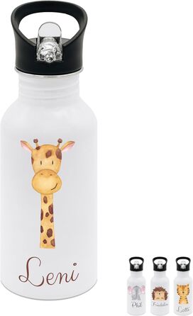 Дитяча термопляшка Wunderwunsch® з нержавіючої сталі з іменем, 500 мл - з трубочкою, персоналізований подарунок для дитини (жирафа)