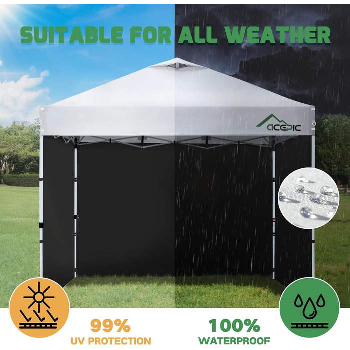 3 Piece Side Walls for 3x3M Gazebo, Gazebo Side Wall for Garden Gazebo and Pop-Up Gazebo with Velcro, 210D Waterproof, Black, Without Canopy
