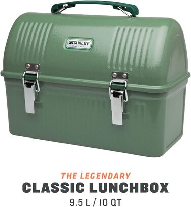 Stanley Classic Lunch Box 9.5L - Stainless Steel Lunchbox with Handle - BPA Free Food Container - Fits Thermos or Travel Mug - Hammertone Green
