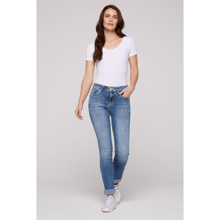 Джинси жіночі SOCCX Regular Fit: зручний стрейч-денім, прямі штанини, середня посадка, блакитний вінтаж 27W/34L