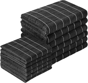 Puomue Microfiber Kitchen Towels and Dishcloths Set, 66 x 45 cm and 30.5 x 30.5 cm, Set of 12 Lint-Free Dishcloths for Drying Dishes (black)