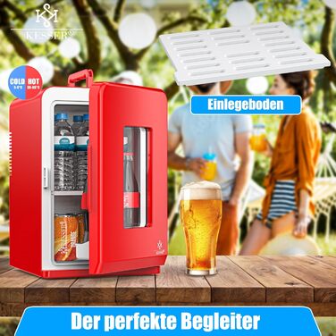 KESSER® Міні холодильник/термобокс 15L з охолодженням та нагріванням. Портативний AC/DC 220-240V/12V для авто, офісу, дому, кемпінгу. Червоний