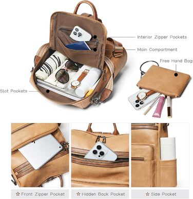 Шкіряний рюкзак-трансформер для жінок Shrrie: стильний рюкзак, сумка через плече, рюкзак для подорожей (бежевий/коричневий)