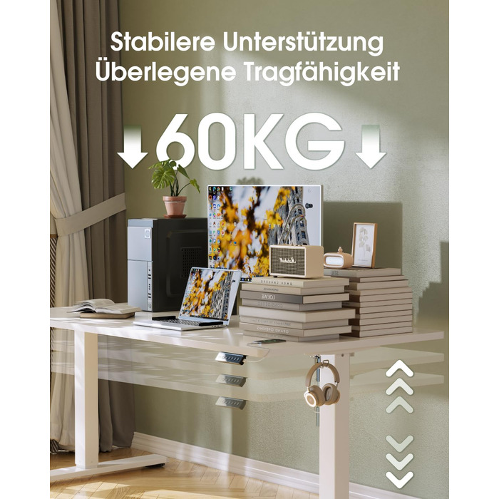 Flamaker Adjustable Height Desk - 140x60cm Electric Standing Desk with Memory & USB Charging (White)