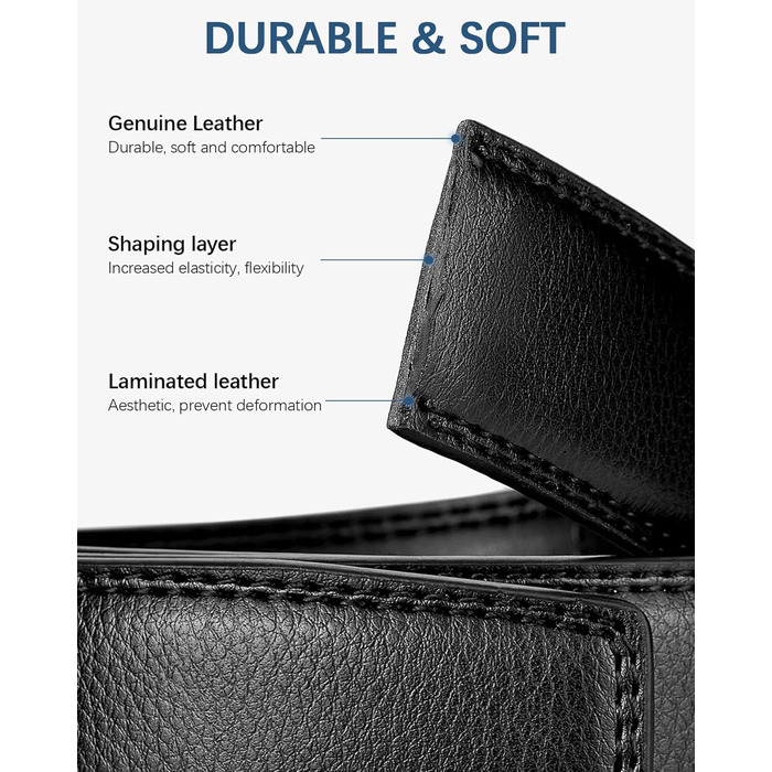 Чоловічий шкіряний ремінь BOSTANTEN з автоматичною пряжкою, 35 мм, регульований, чорний, 135 см (42'-48' талія)