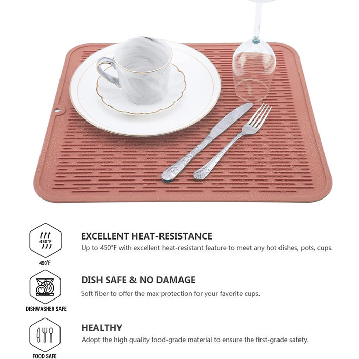 Килимок для посуду WXFLGH 40x30 см, силіконовий, термостійкий, неслизький, рожевий
